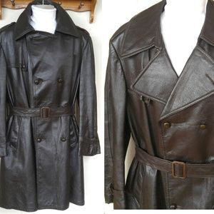 MENS Large Leather Trench Coat 44R MACMOR Brown L